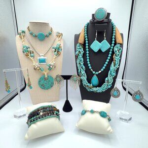 Chico's Costume Jewelry Lot Faux Turquoise Beaded Necklaces Layering Pieces